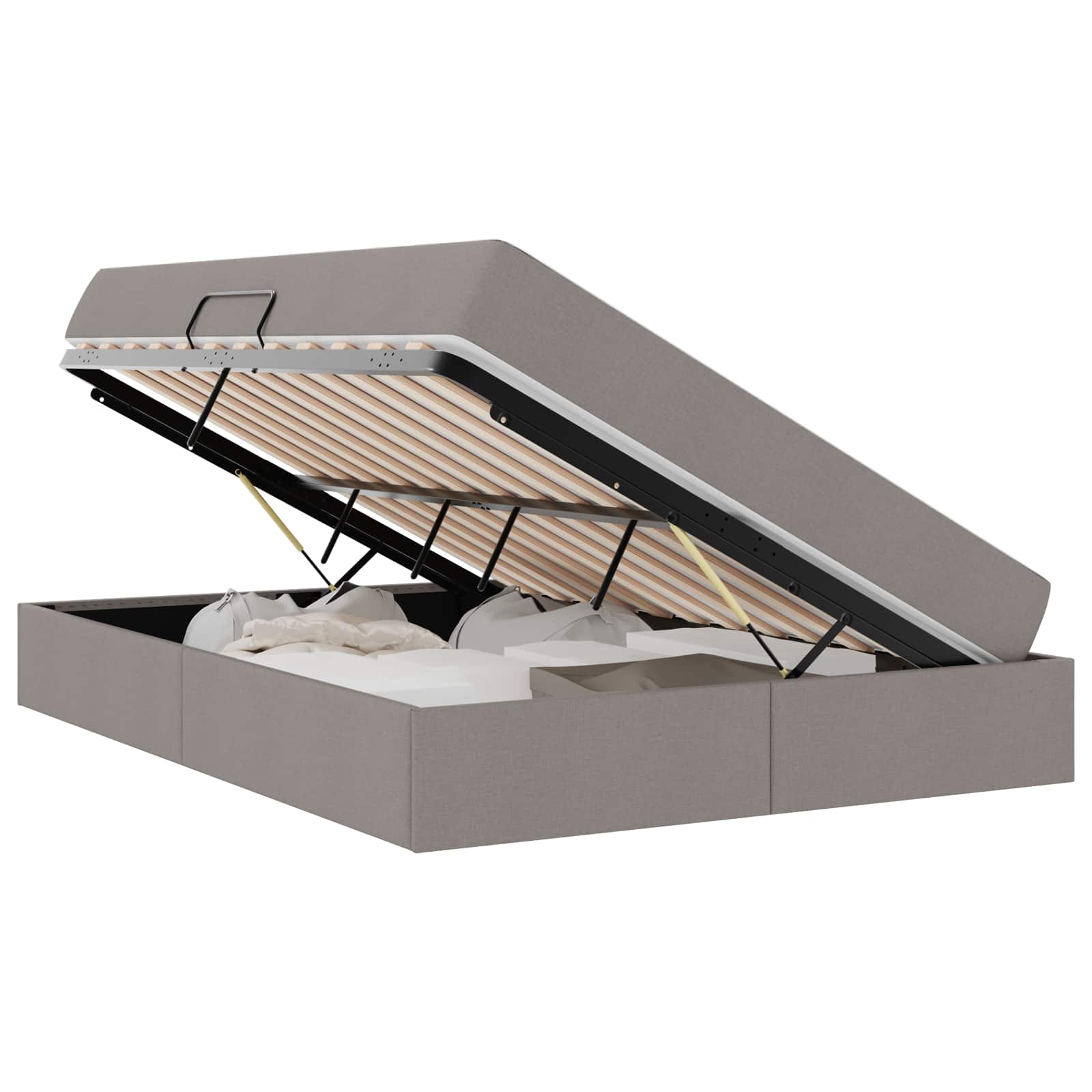 Lit avec rangement et matelas Taupe 140 x 200 cm Polyester - XIOS