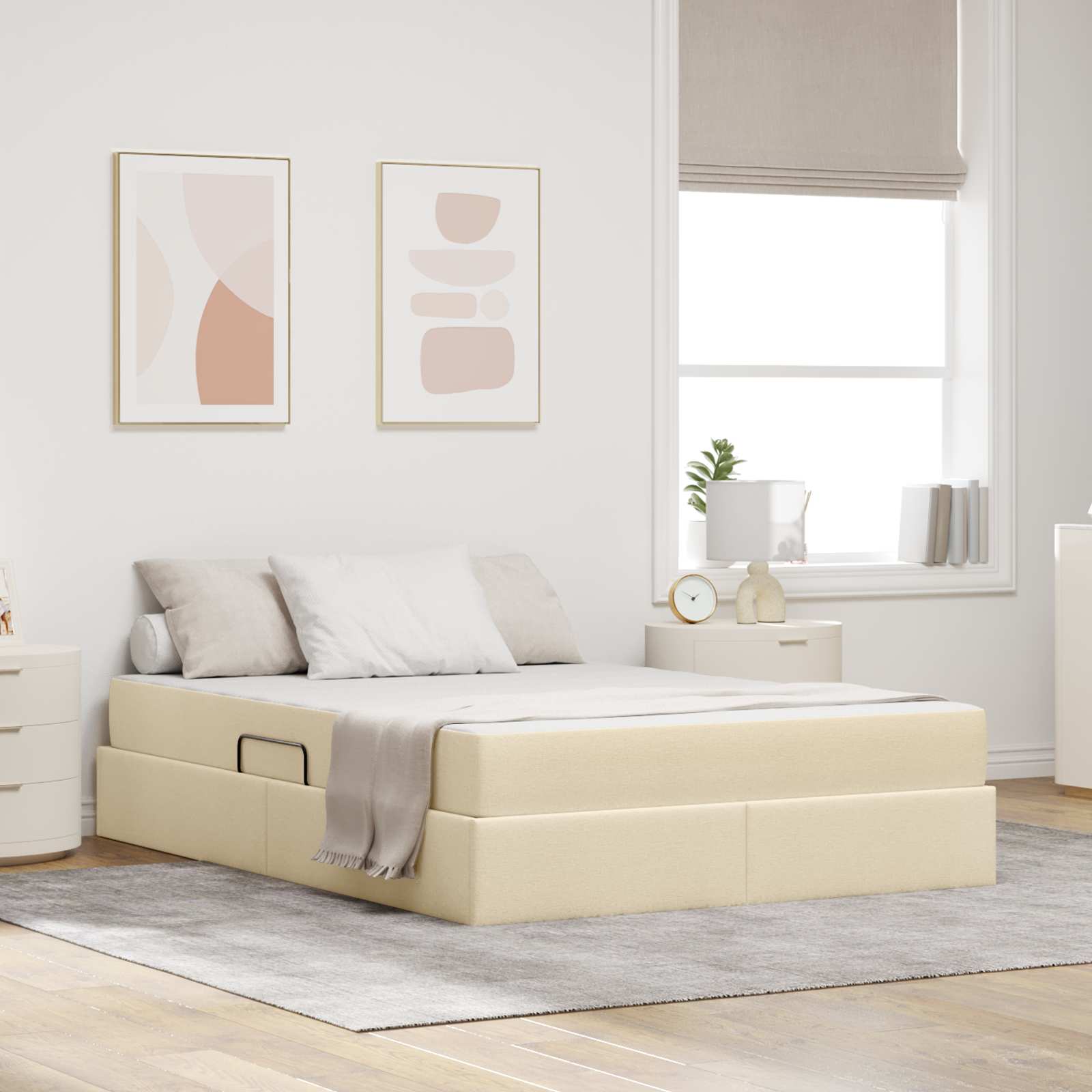 Lit avec rangement et matelas Crème 140 x 200 cm Polyester - XIOS