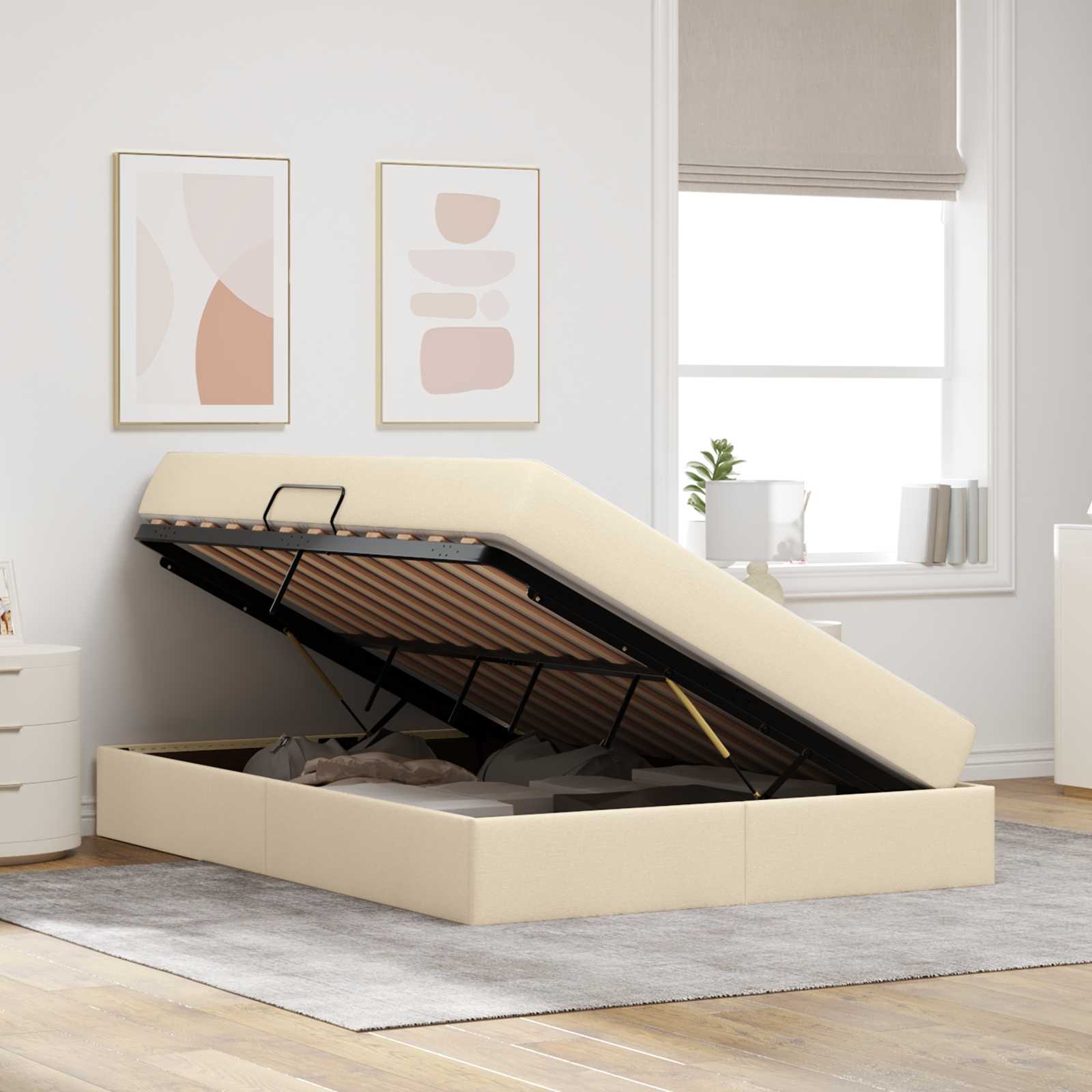 Lit avec rangement et matelas Crème 140 x 200 cm Polyester - XIOS