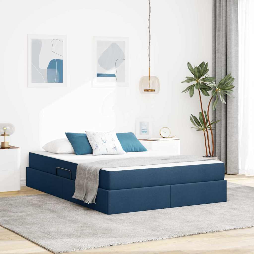 Lit avec rangement et matelas Bleu 140 x 200 cm Polyester - XIOS