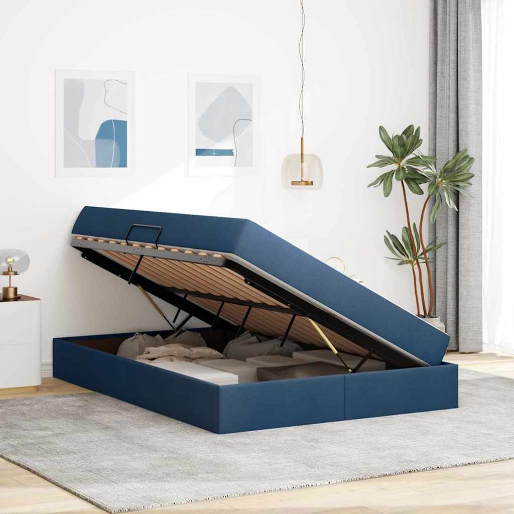 Lit avec rangement et matelas Bleu 140 x 200 cm Polyester - XIOS