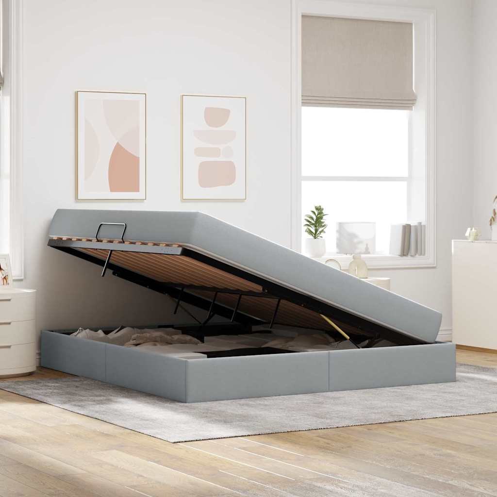 Lit avec rangement et matelas Gris clair 160 x 200 cm Polyester - XIOS