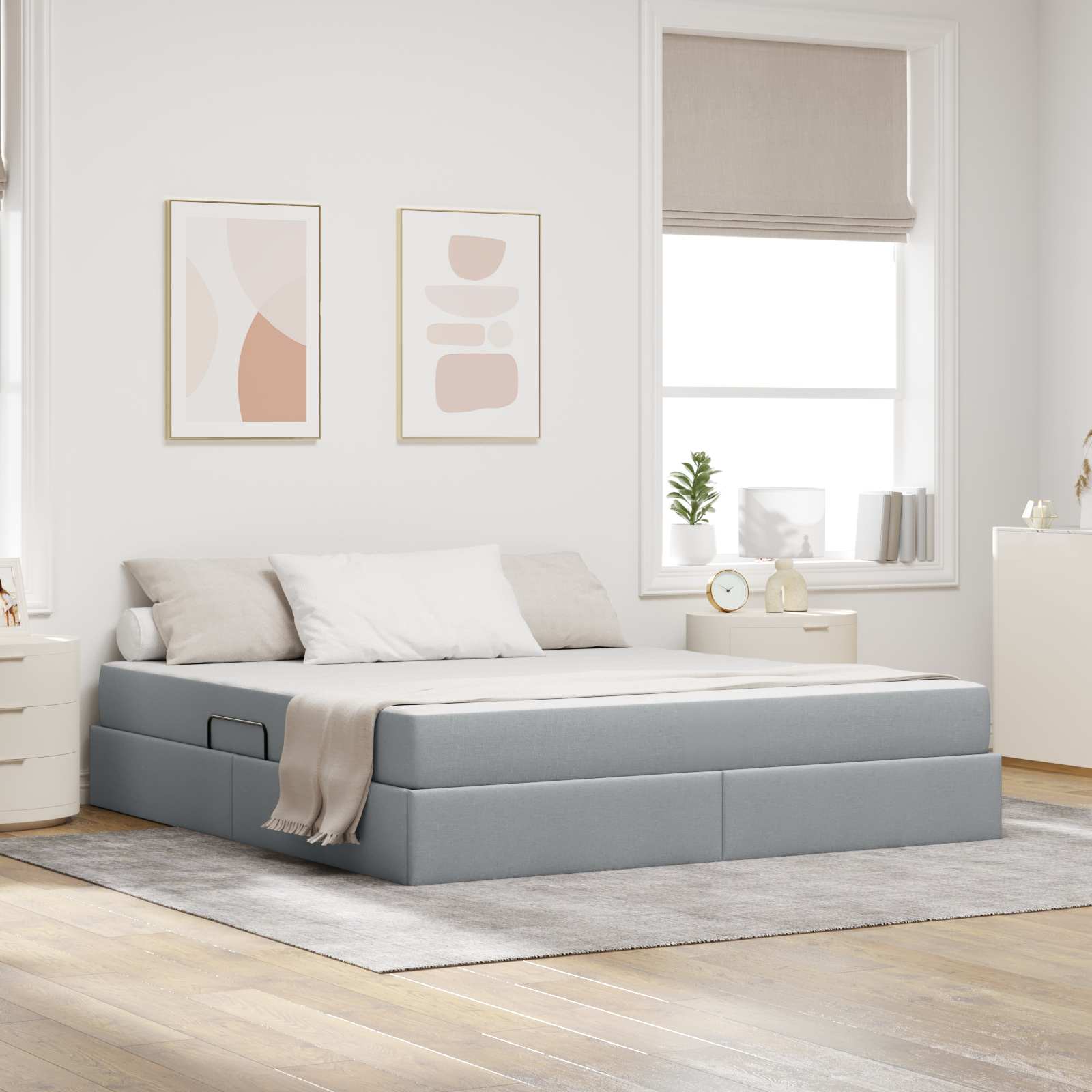 Lit avec rangement et matelas Gris clair 160 x 200 cm Polyester - XIOS