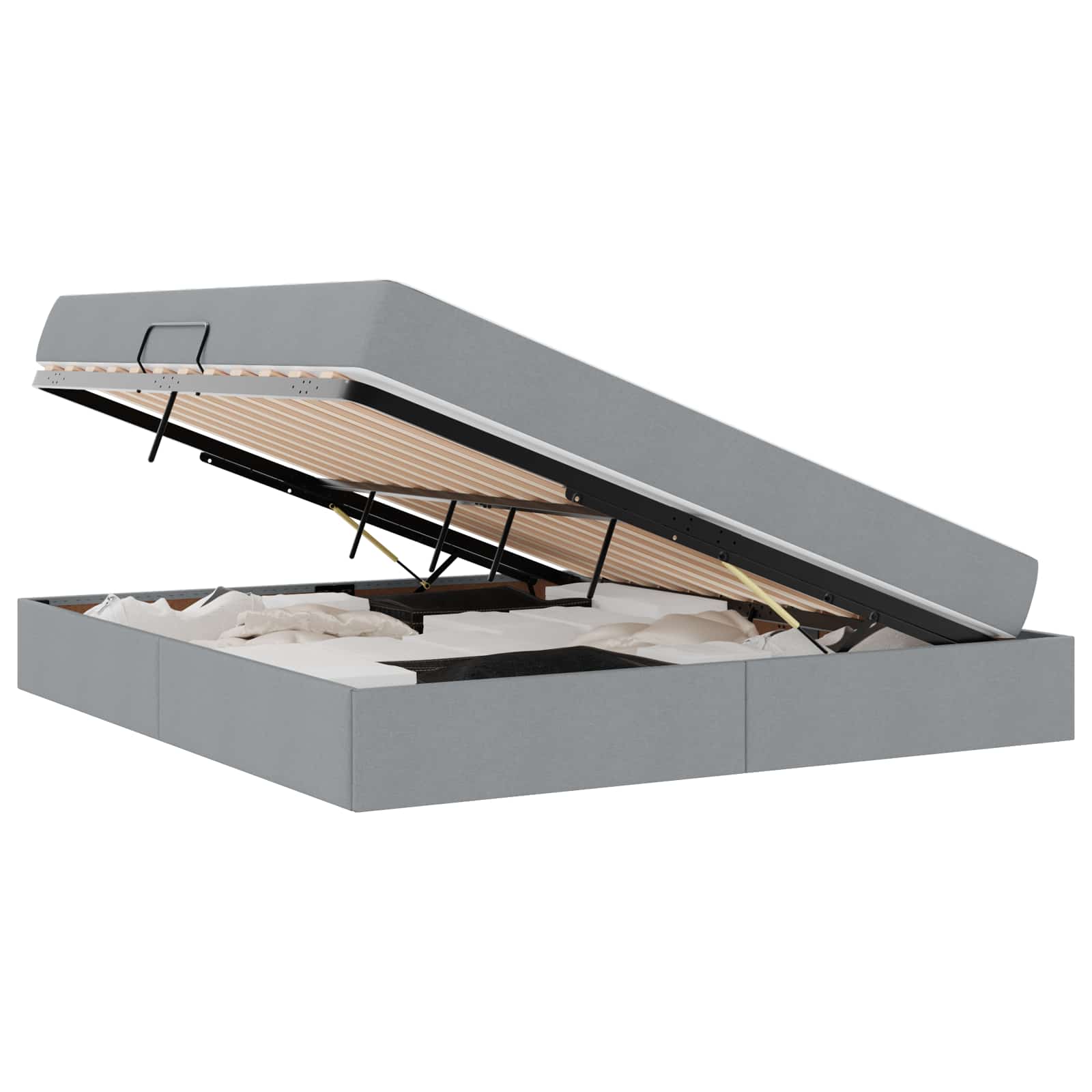 Lit avec rangement et matelas Gris clair 160 x 200 cm Polyester - XIOS