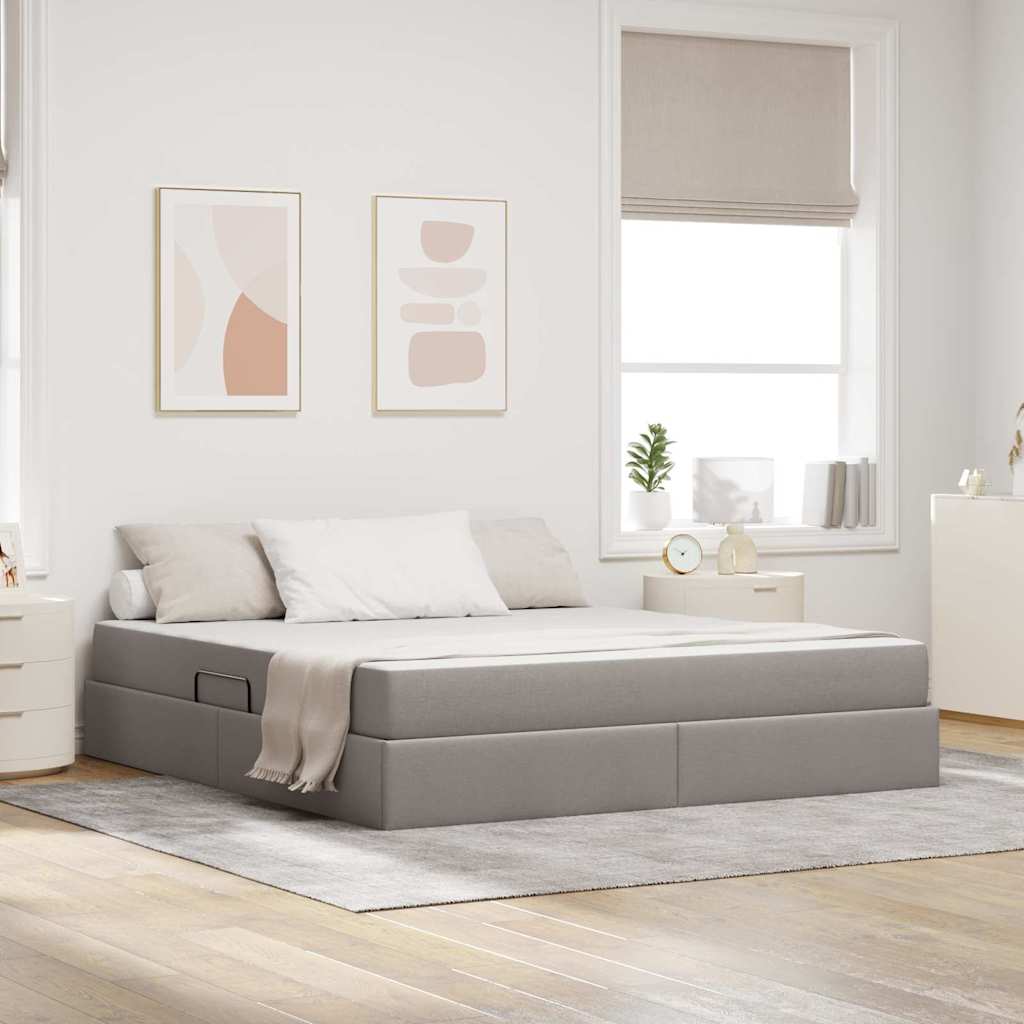 Lit avec rangement et matelas Taupe 160 x 200 cm Polyester - XIOS