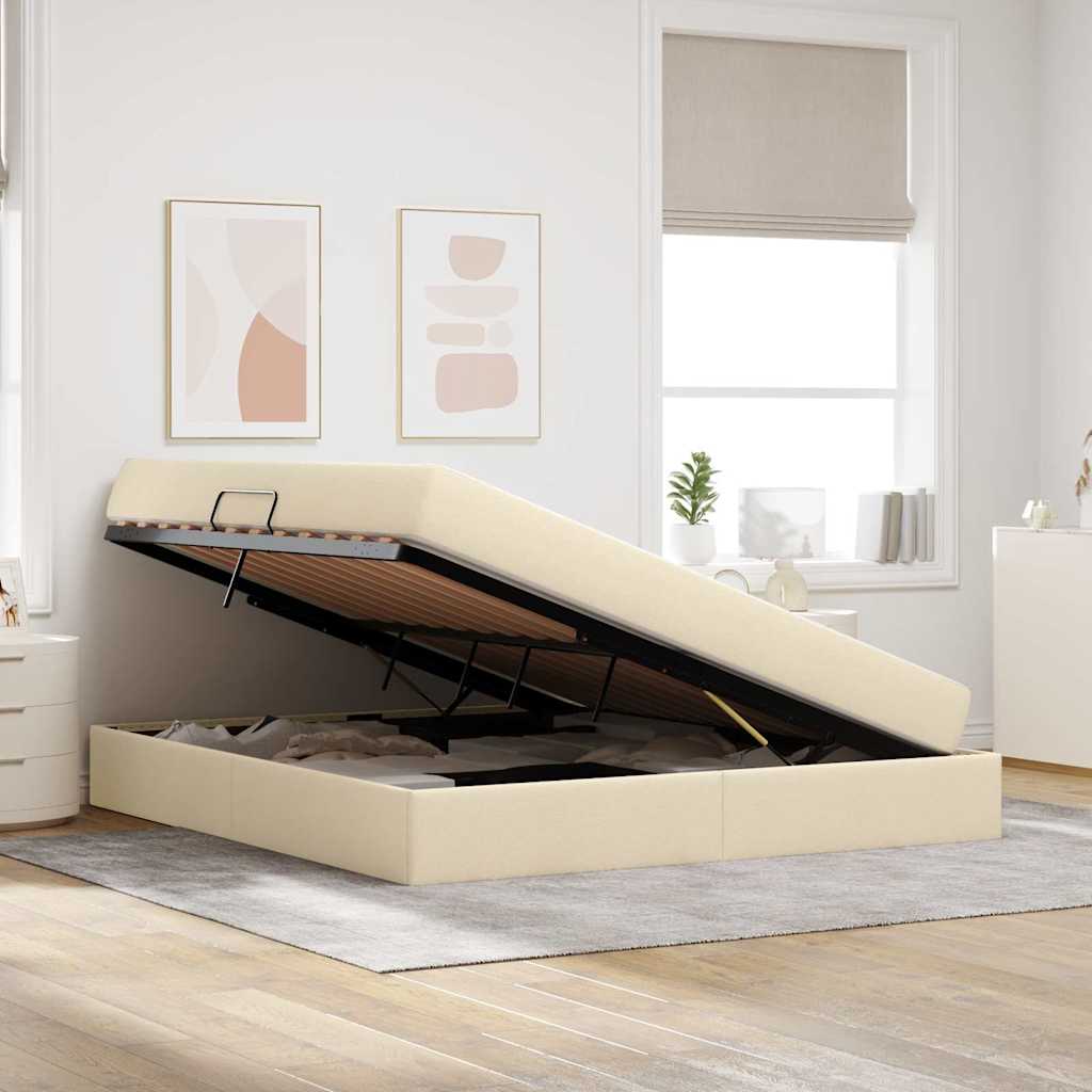Lit avec rangement et matelas Crème 160 x 200 cm Polyester - XIOS