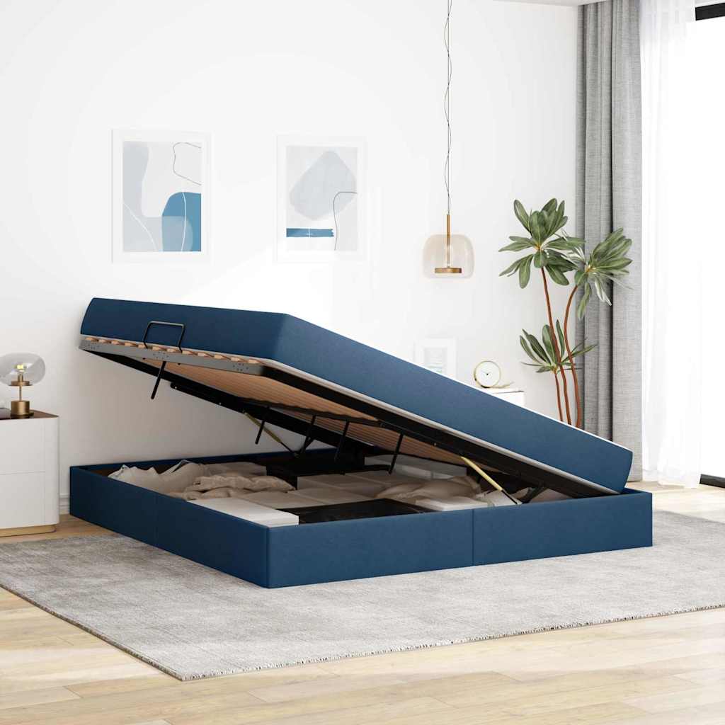 Lit avec rangement et matelas Bleu 160 x 200 cm Polyester - XIOS