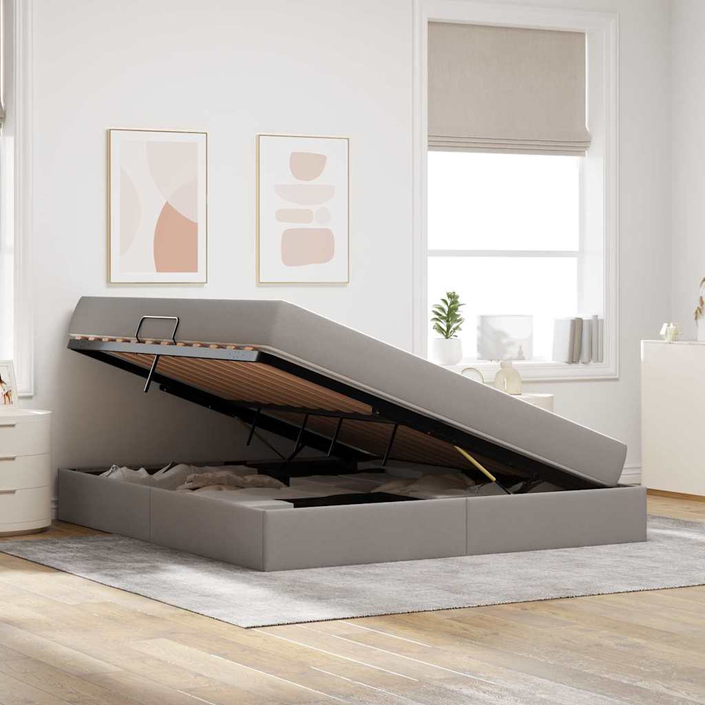Lit avec rangement et matelas Taupe 180 x 200 cm Polyester - XIOS