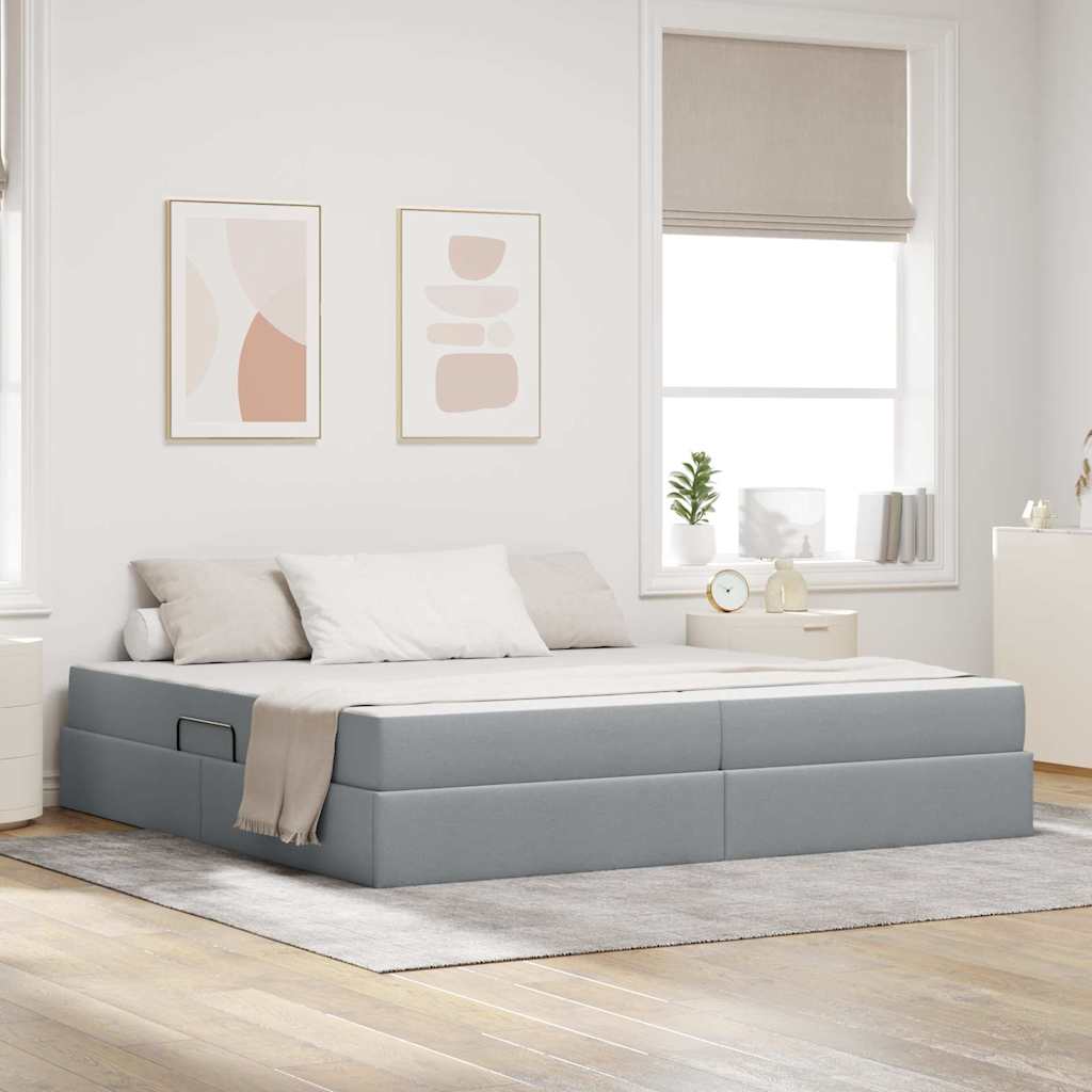 Lit avec rangement et matelas Gris clair 200 x 200 cm Polyester - XIOS