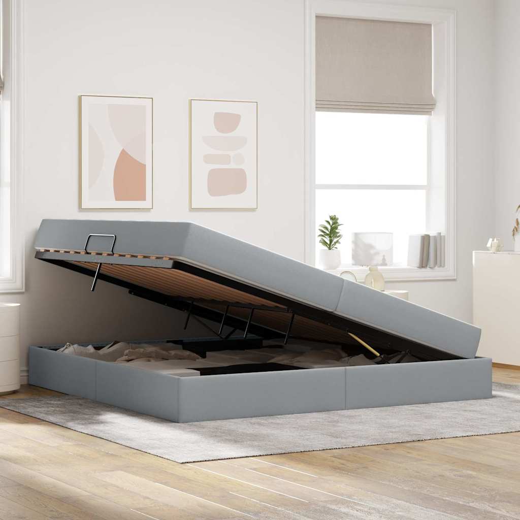 Lit avec rangement et matelas Gris clair 200 x 200 cm Polyester - XIOS