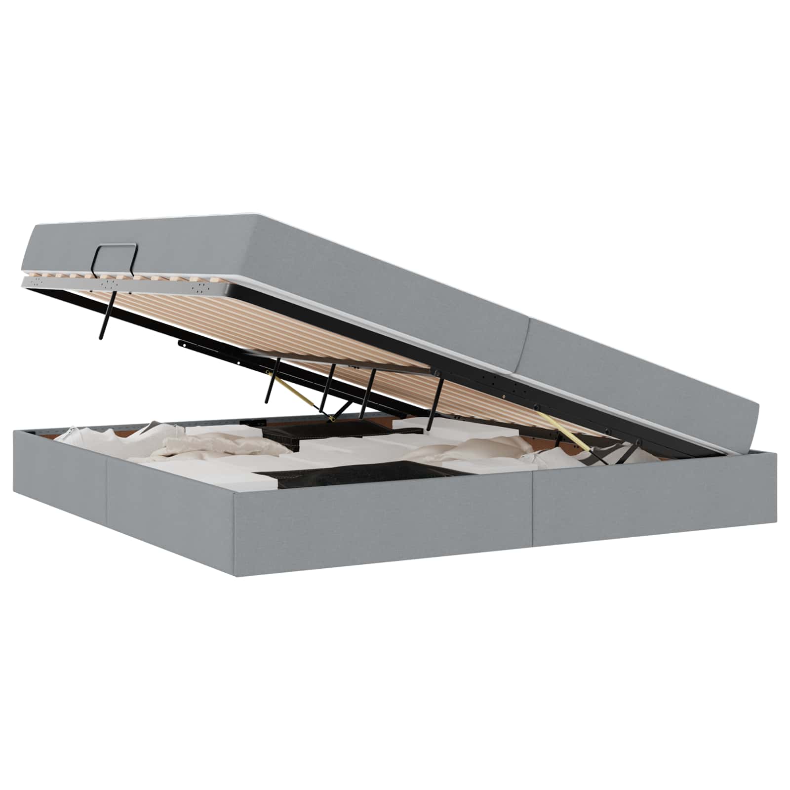 Lit avec rangement et matelas Gris clair 200 x 200 cm Polyester - XIOS