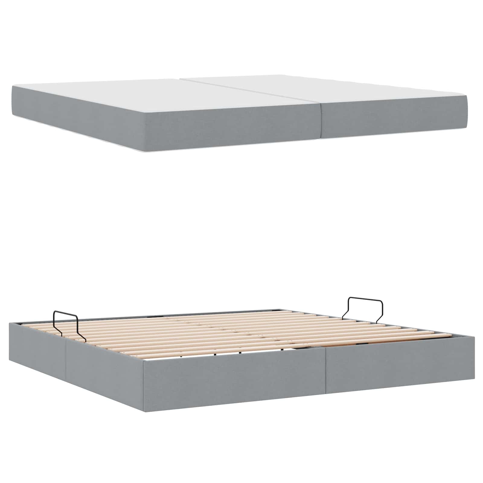 Lit avec rangement et matelas Gris clair 200 x 200 cm Polyester - XIOS