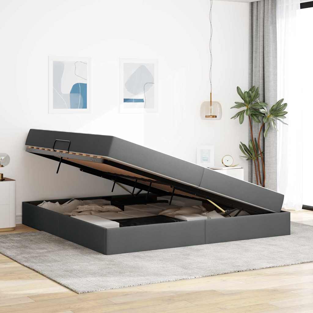 Lit avec rangement et matelas Gris foncé 200 x 200 cm Polyester - XIOS