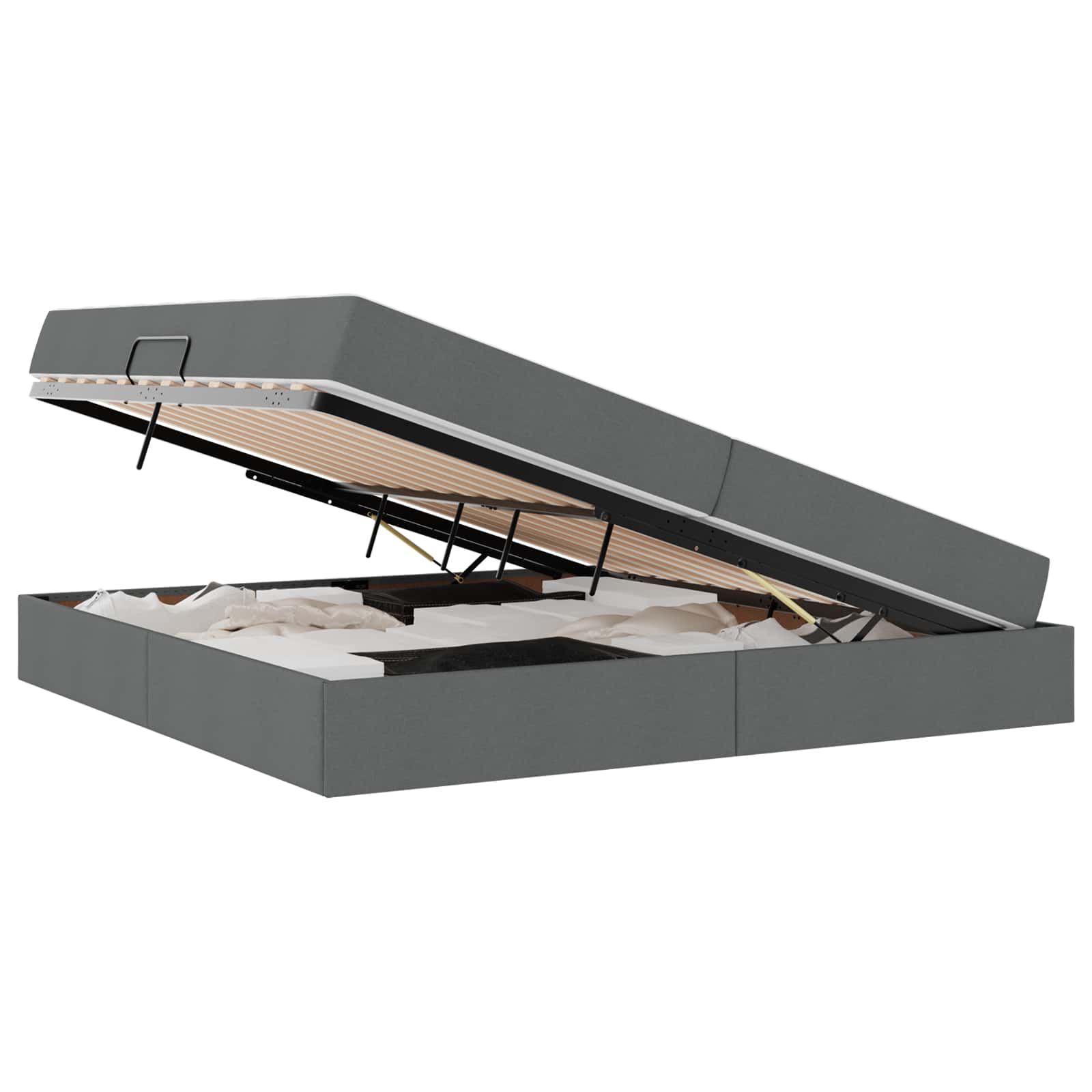 Lit avec rangement et matelas Gris foncé 200 x 200 cm Polyester - XIOS