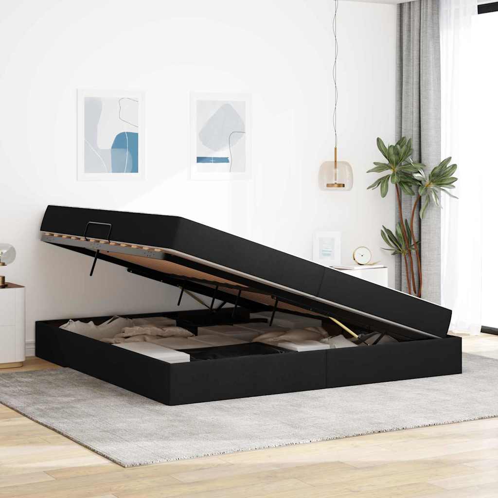 Lit avec rangement et matelas Noir 200 x 200 cm Polyester - XIOS