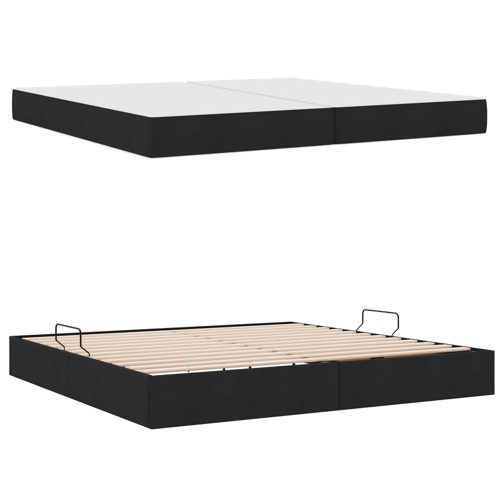 Lit avec rangement et matelas Noir 200 x 200 cm Polyester - XIOS