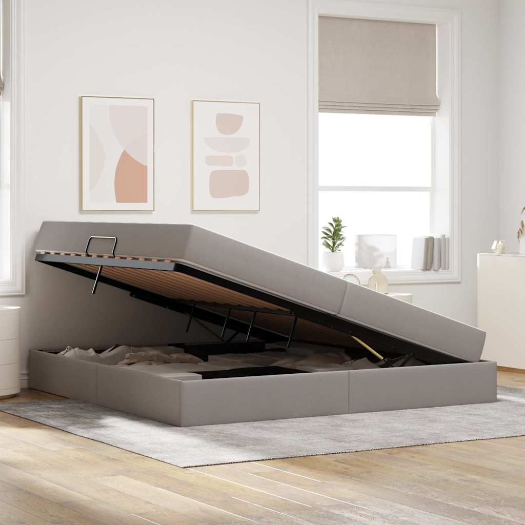 Lit avec rangement et matelas Taupe 200 x 200 cm Polyester - XIOS