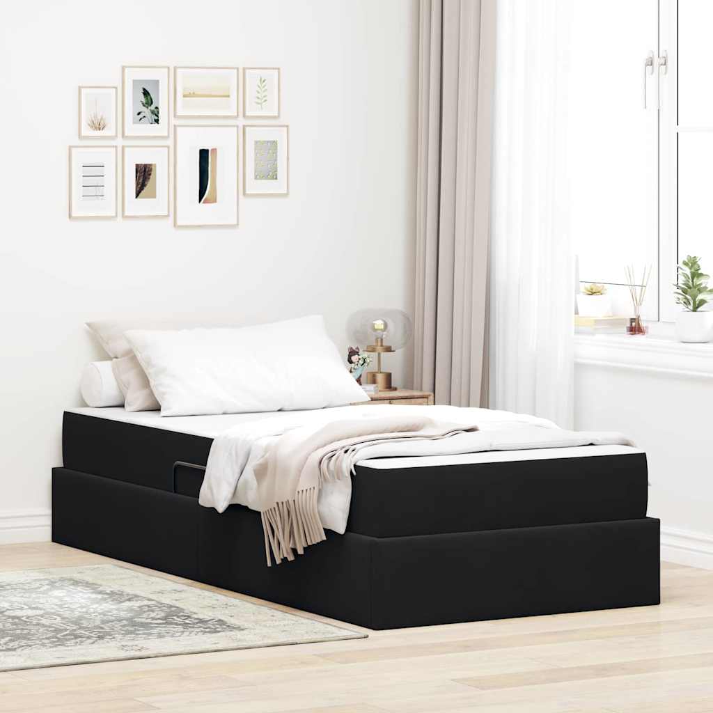 Lit avec rangement et matelas Noir 90 x 190 cm Velours - XIOS