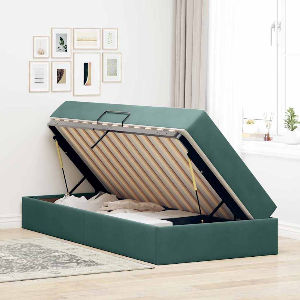 Lit avec rangement et matelas Vert foncé 90 x 190 cm Velours - XIOS