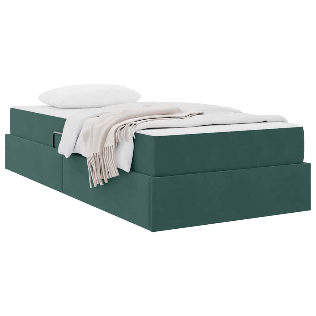 Lit avec rangement et matelas Vert foncé 90 x 190 cm Velours - XIOS