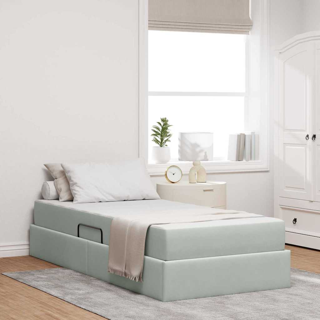 Lit avec rangement et matelas Gris clair 90 x 200 cm Velours - XIOS
