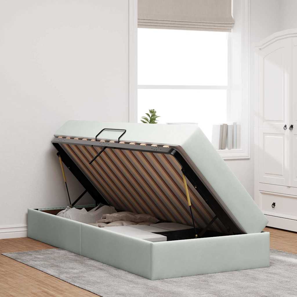 Lit avec rangement et matelas Gris clair 90 x 200 cm Velours - XIOS