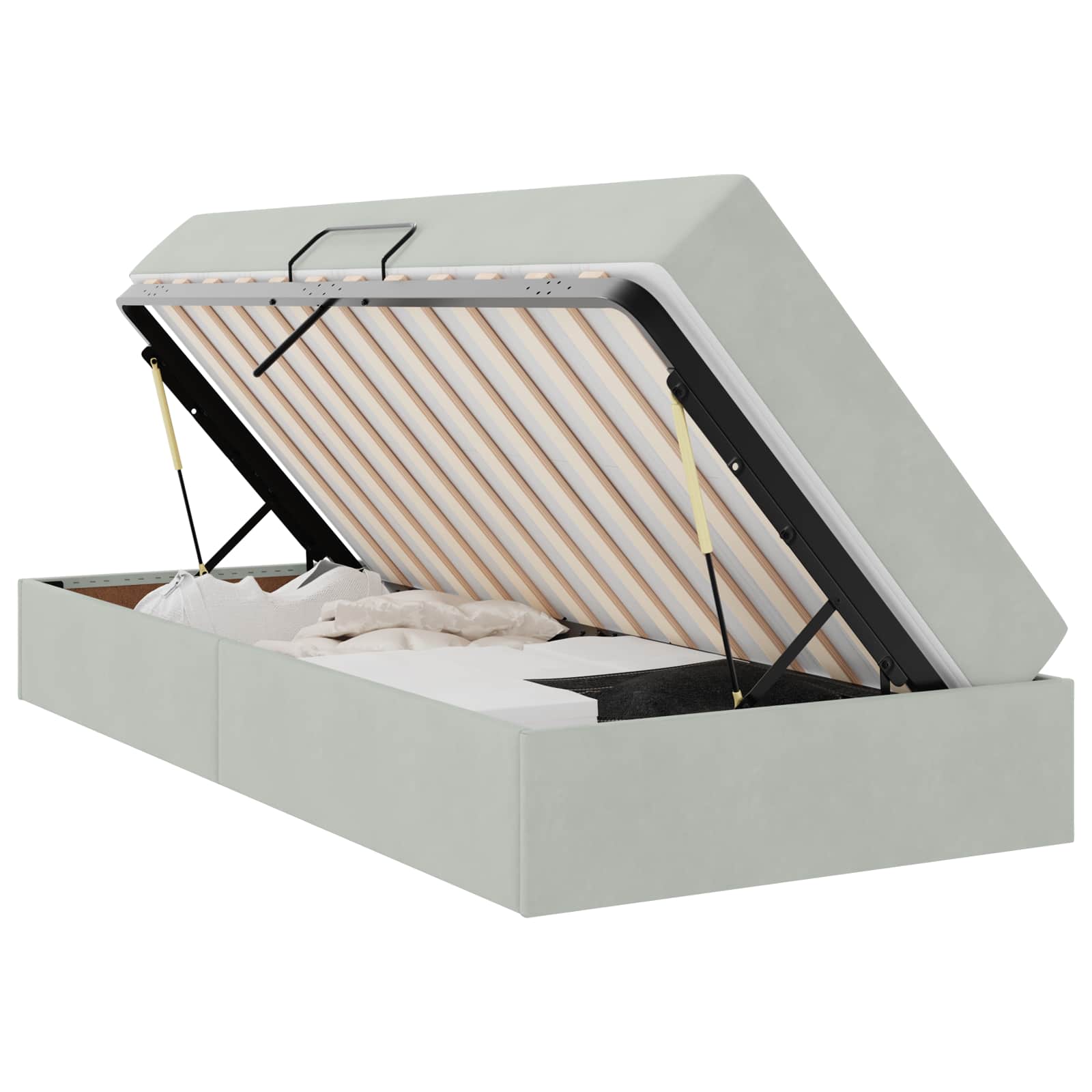Lit avec rangement et matelas Gris clair 90 x 200 cm Velours - XIOS