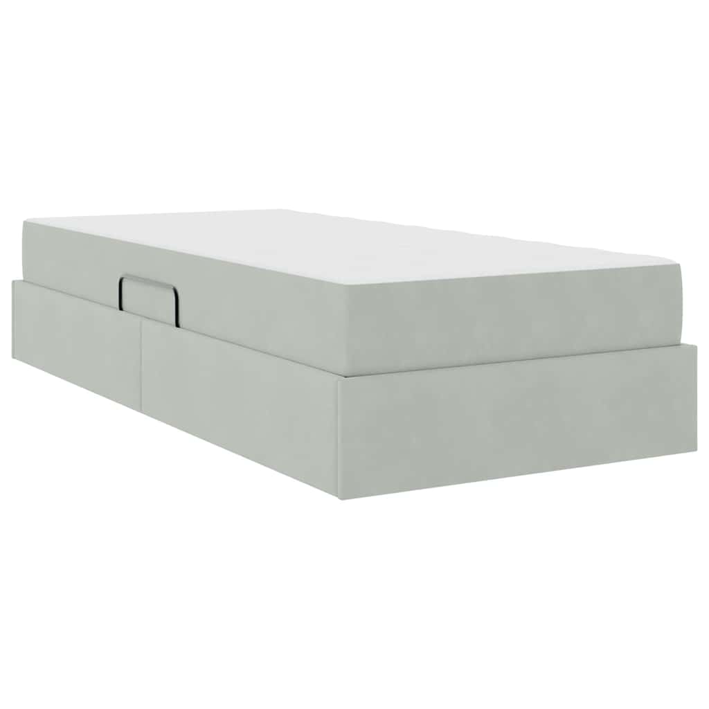 Lit avec rangement et matelas Gris clair 90 x 200 cm Velours - XIOS