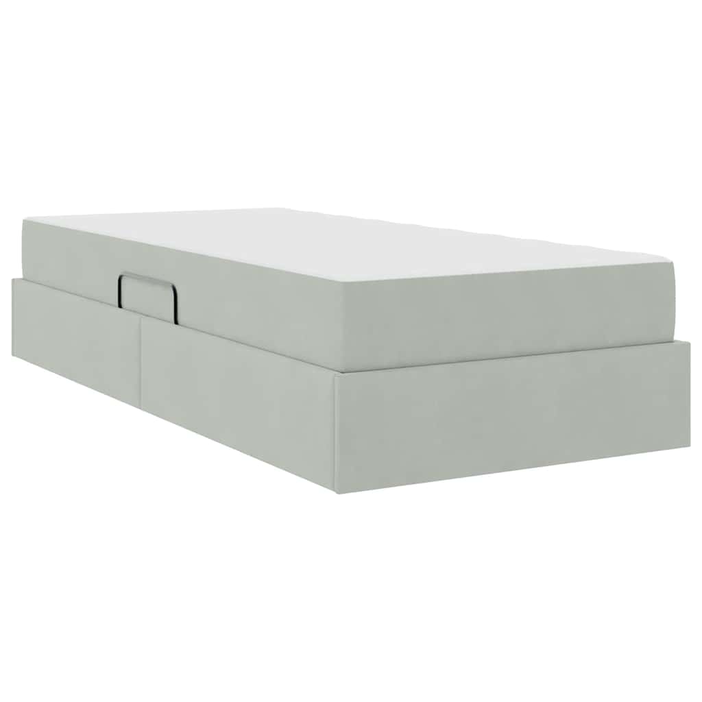 Lit avec rangement et matelas Gris clair 90 x 200 cm Velours - XIOS