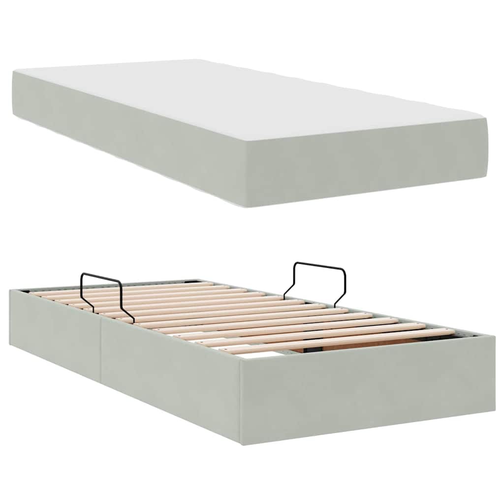 Lit avec rangement et matelas Gris clair 90 x 200 cm Velours - XIOS