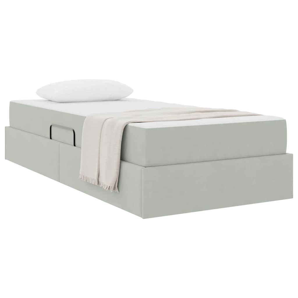 Lit avec rangement et matelas Gris clair 90 x 200 cm Velours - XIOS