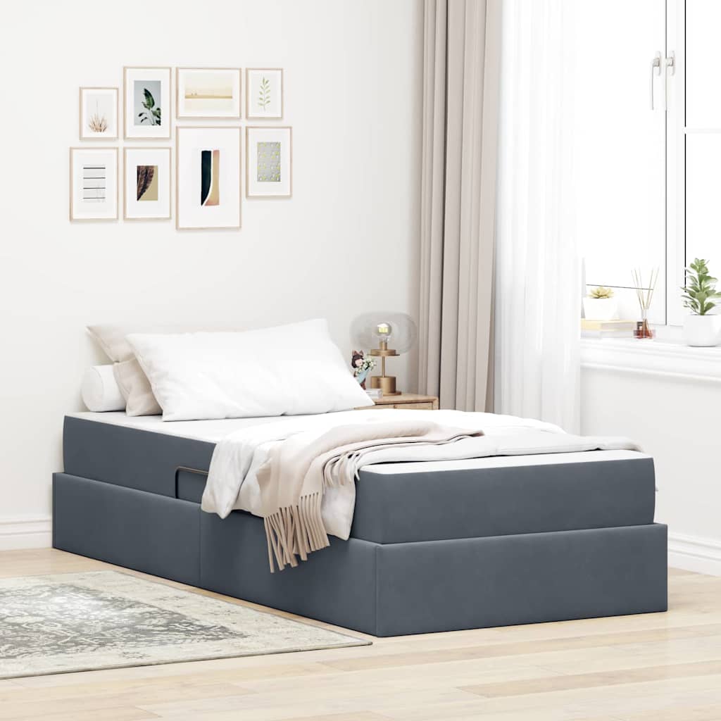Lit avec rangement et matelas Gris foncé 100 x 200 cm Velours - XIOS