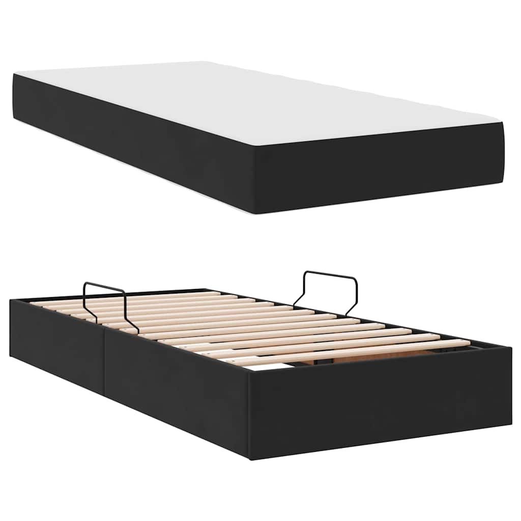 Lit avec rangement et matelas Noir 100 x 200 cm Velours - XIOS