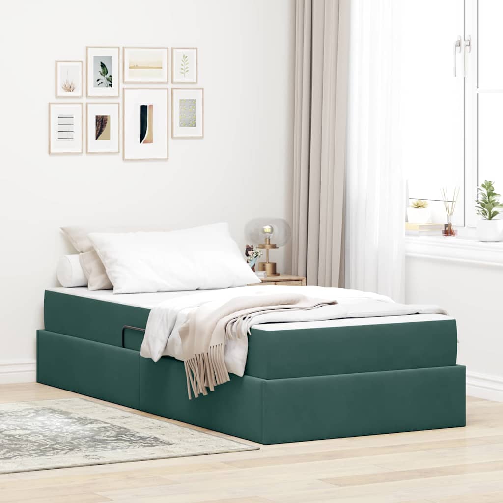 Lit avec rangement et matelas Vert foncé 100 x 200 cm Velours - XIOS