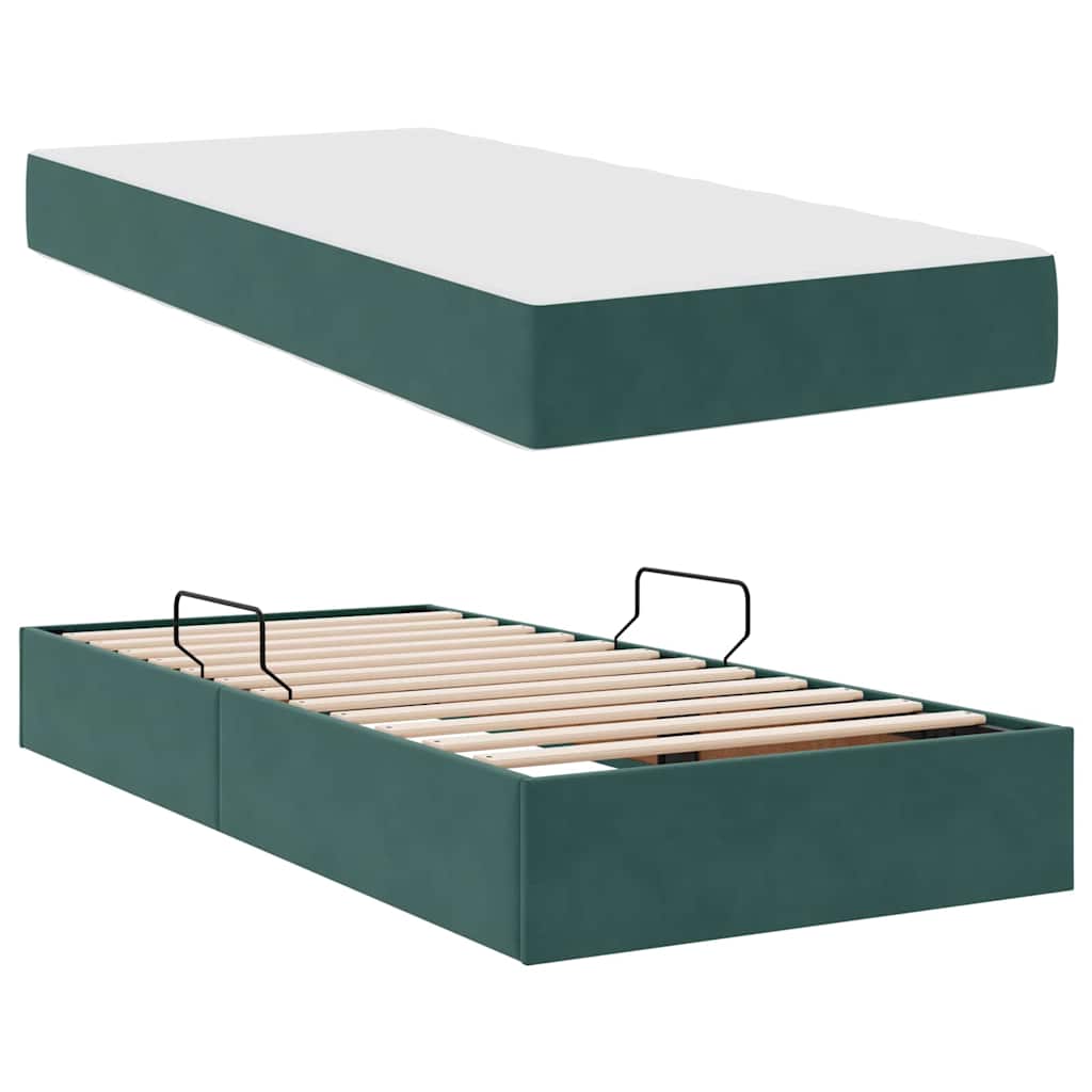 Lit avec rangement et matelas Vert foncé 100 x 200 cm Velours - XIOS