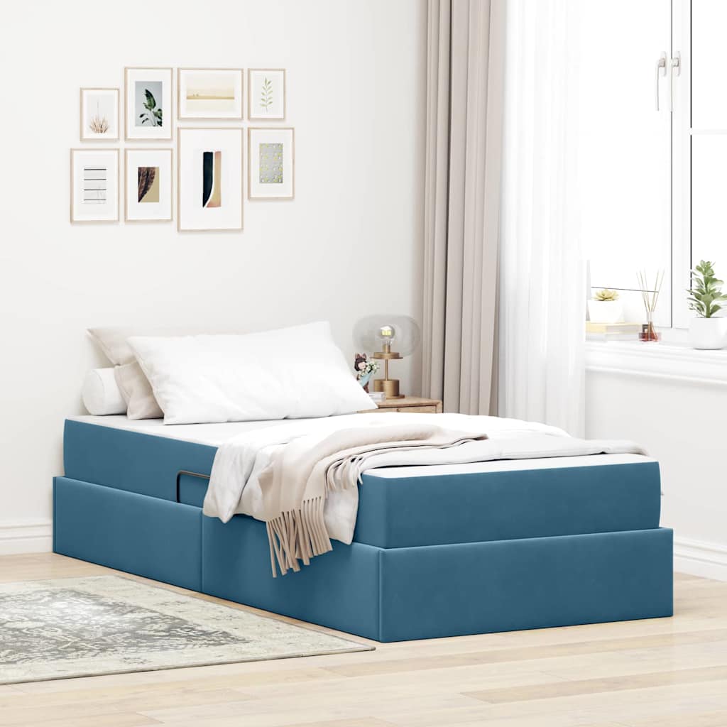 Lit avec rangement et matelas Bleu foncé 100 x 200 cm Velours - XIOS