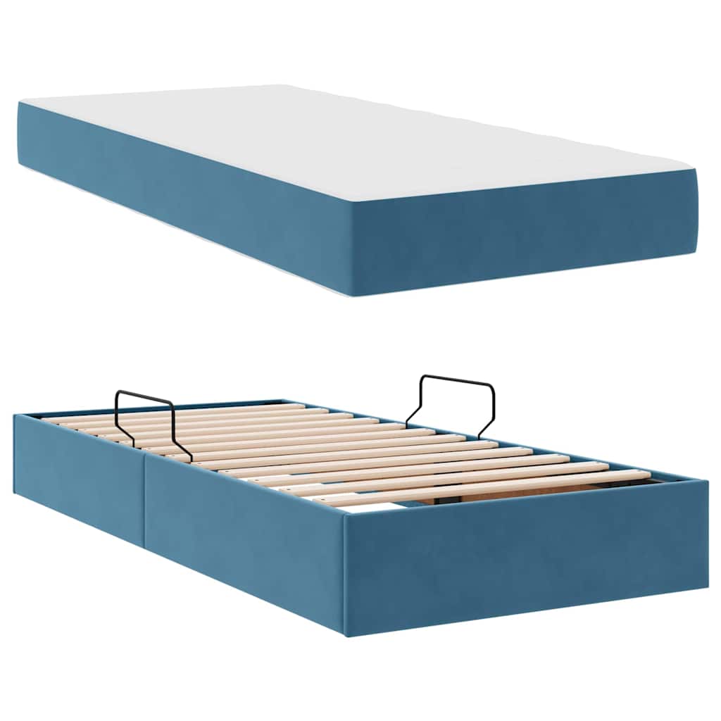 Lit avec rangement et matelas Bleu foncé 100 x 200 cm Velours - XIOS