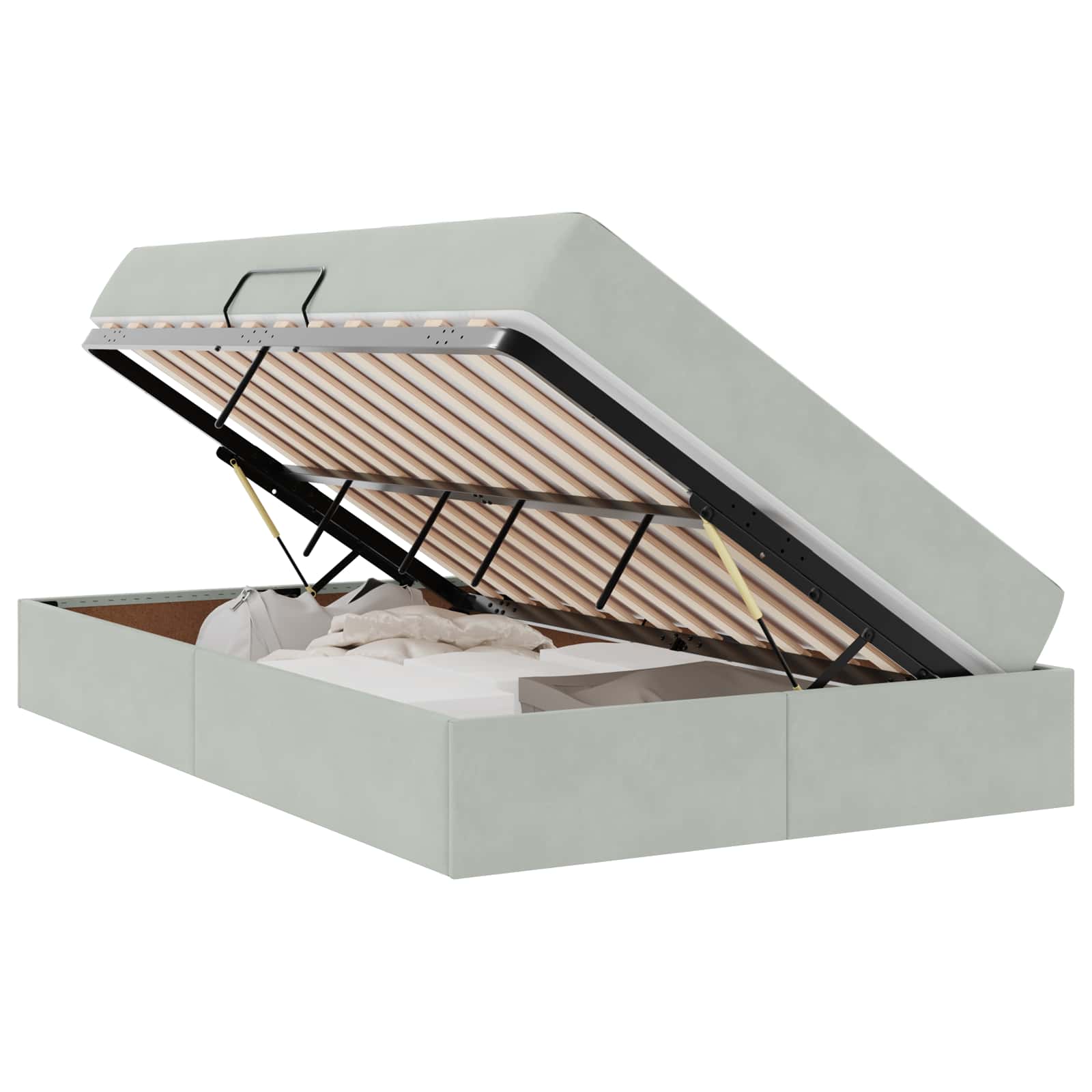 Lit avec rangement et matelas Gris clair 120 x 190 cm Velours - XIOS