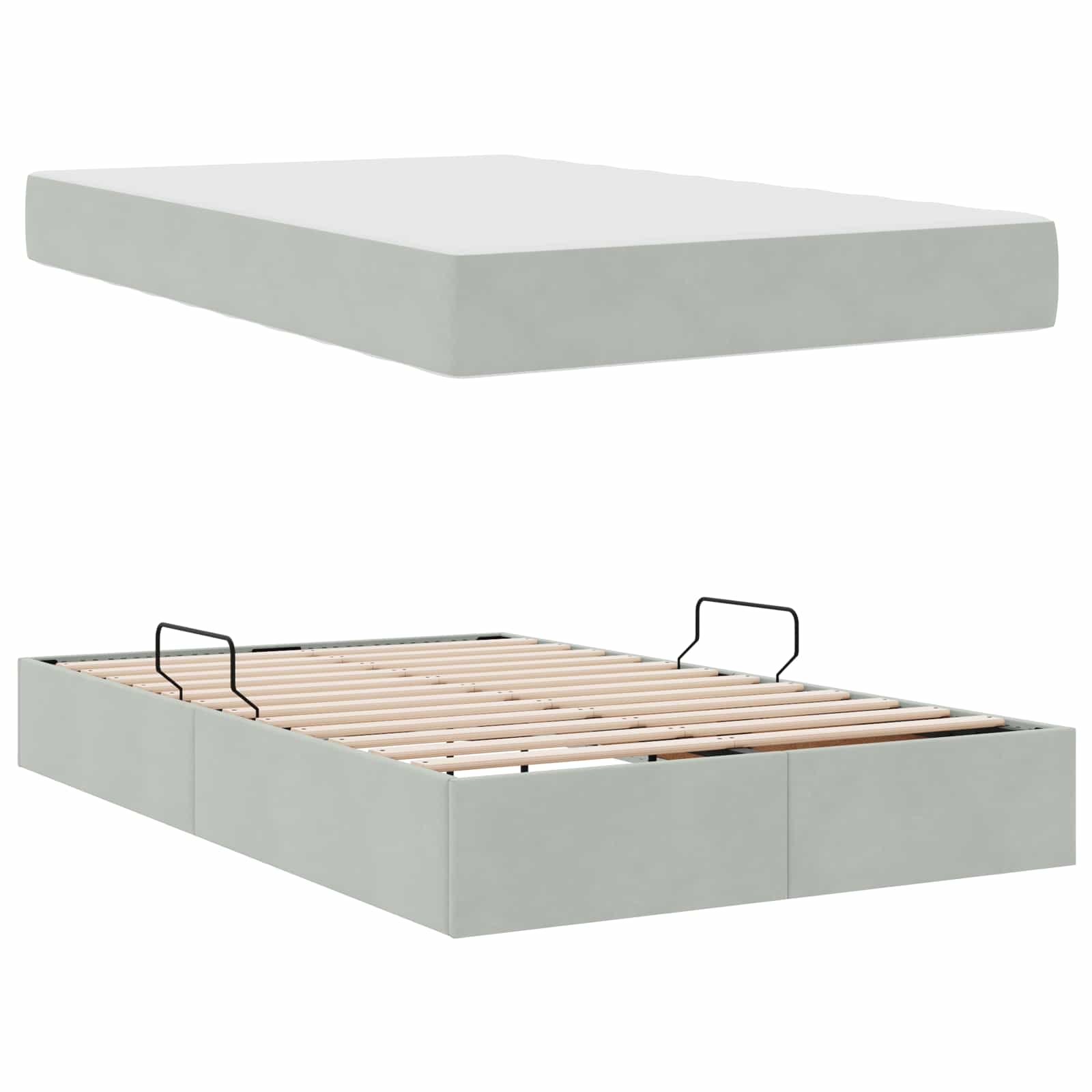 Lit avec rangement et matelas Gris clair 120 x 190 cm Velours - XIOS