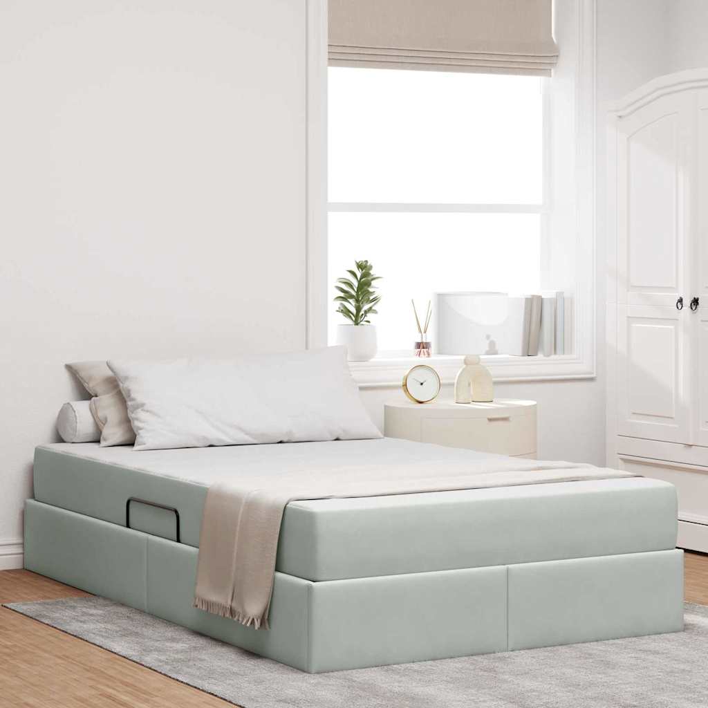 Lit avec rangement et matelas Gris clair 120 x 200 cm Velours - XIOS
