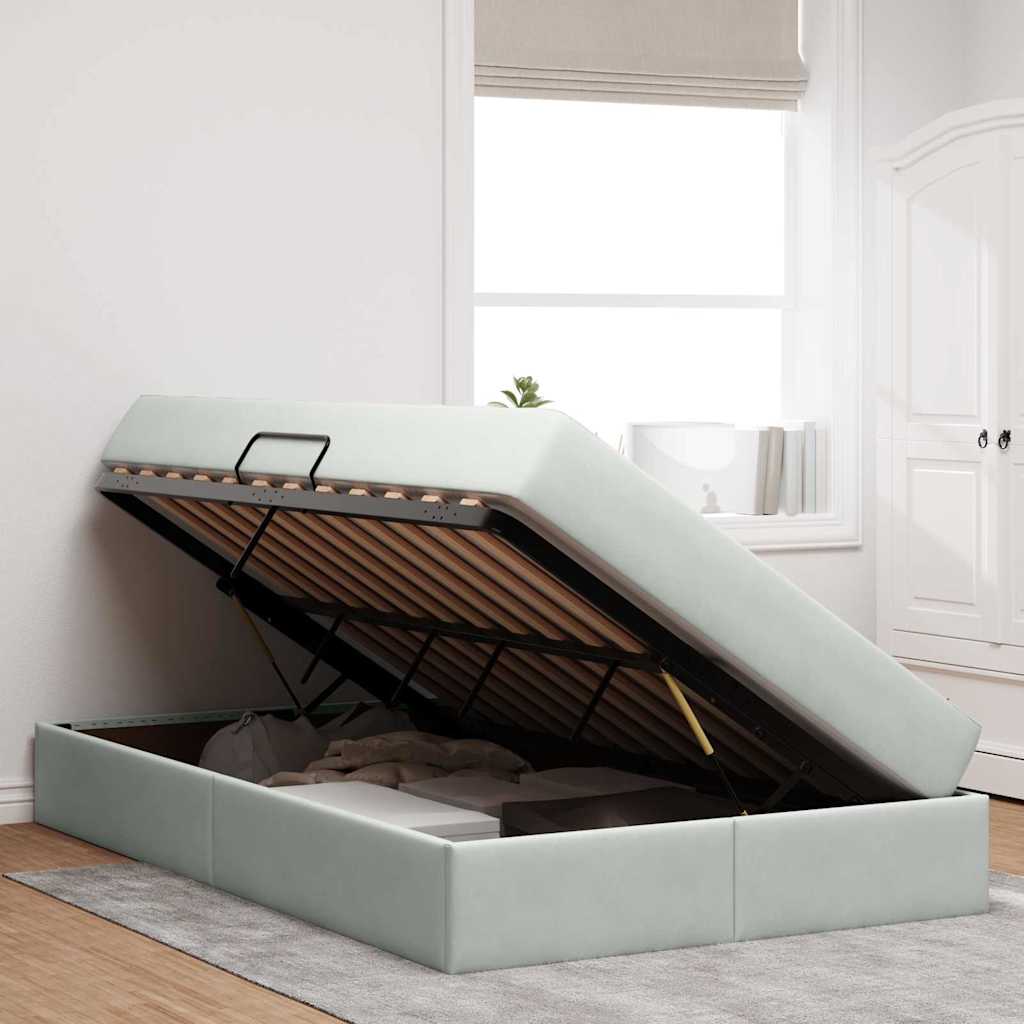 Lit avec rangement et matelas Gris clair 120 x 200 cm Velours - XIOS