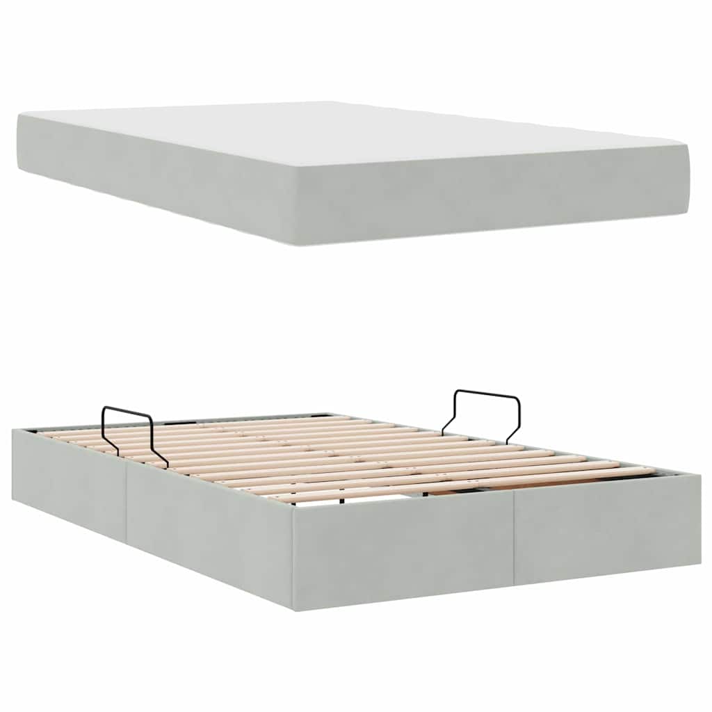 Lit avec rangement et matelas Gris clair 120 x 200 cm Velours - XIOS