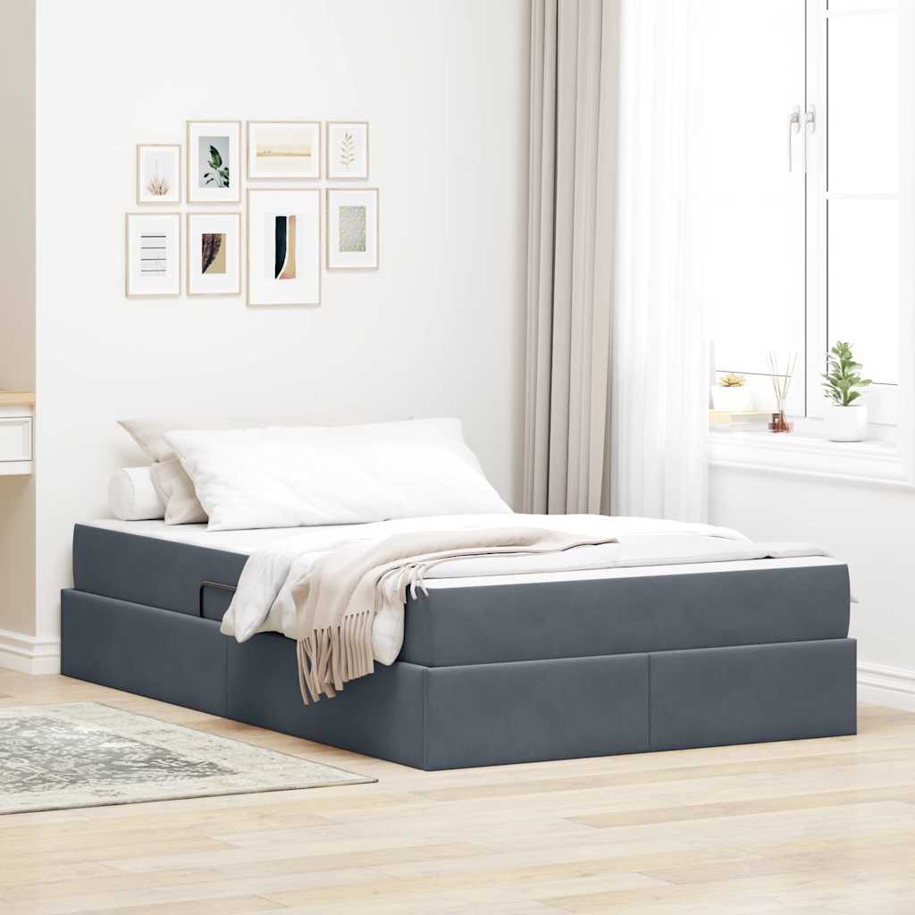 Lit avec rangement et matelas Gris foncé 120 x 200 cm Velours - XIOS