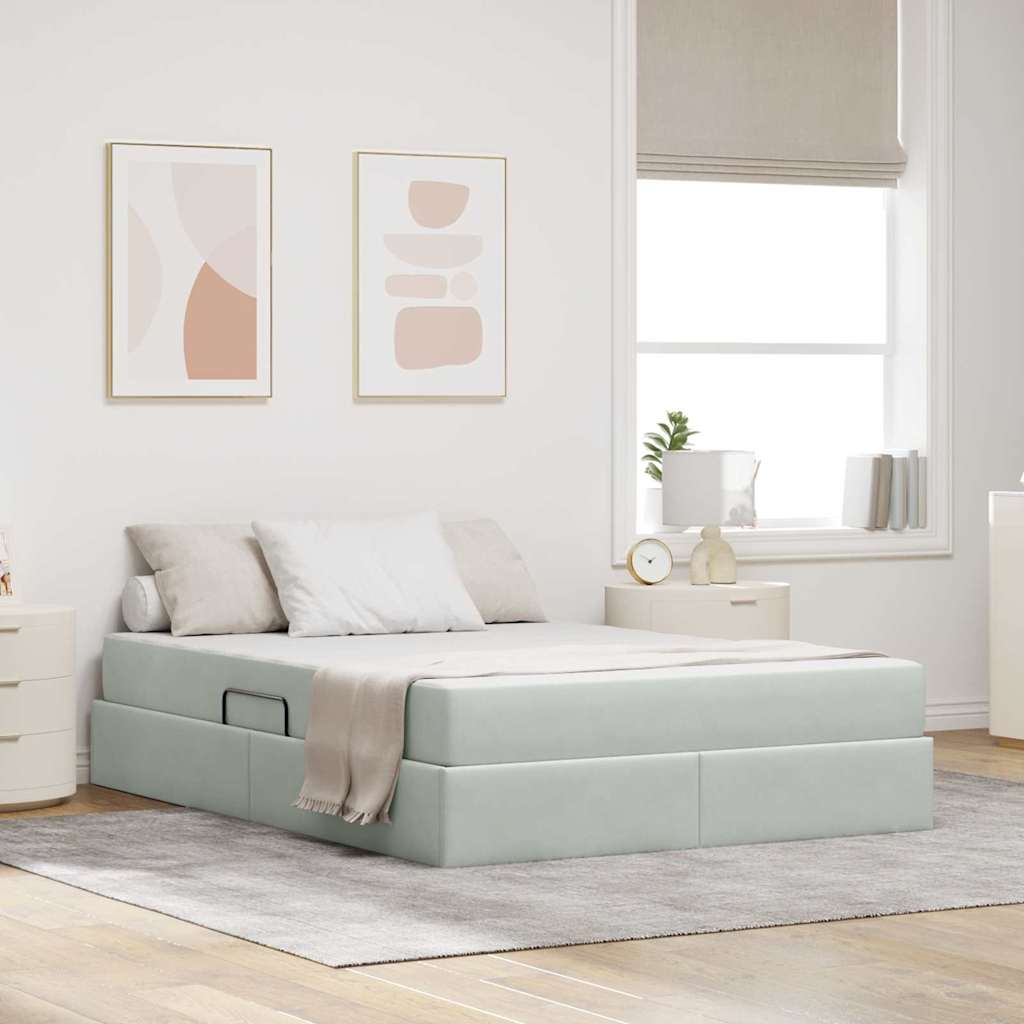 Lit avec rangement et matelas Gris clair 140 x 190 cm Velours - XIOS