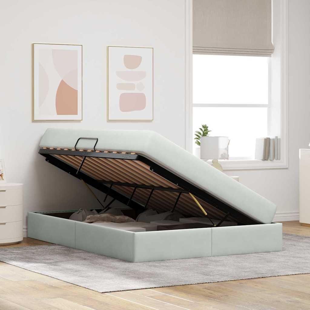 Lit avec rangement et matelas Gris clair 140 x 190 cm Velours - XIOS