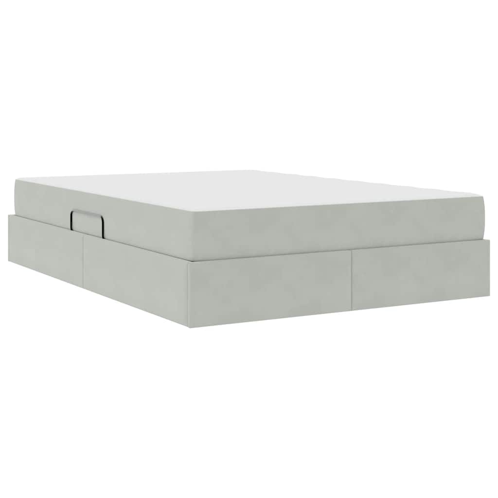 Lit avec rangement et matelas Gris clair 140 x 190 cm Velours - XIOS