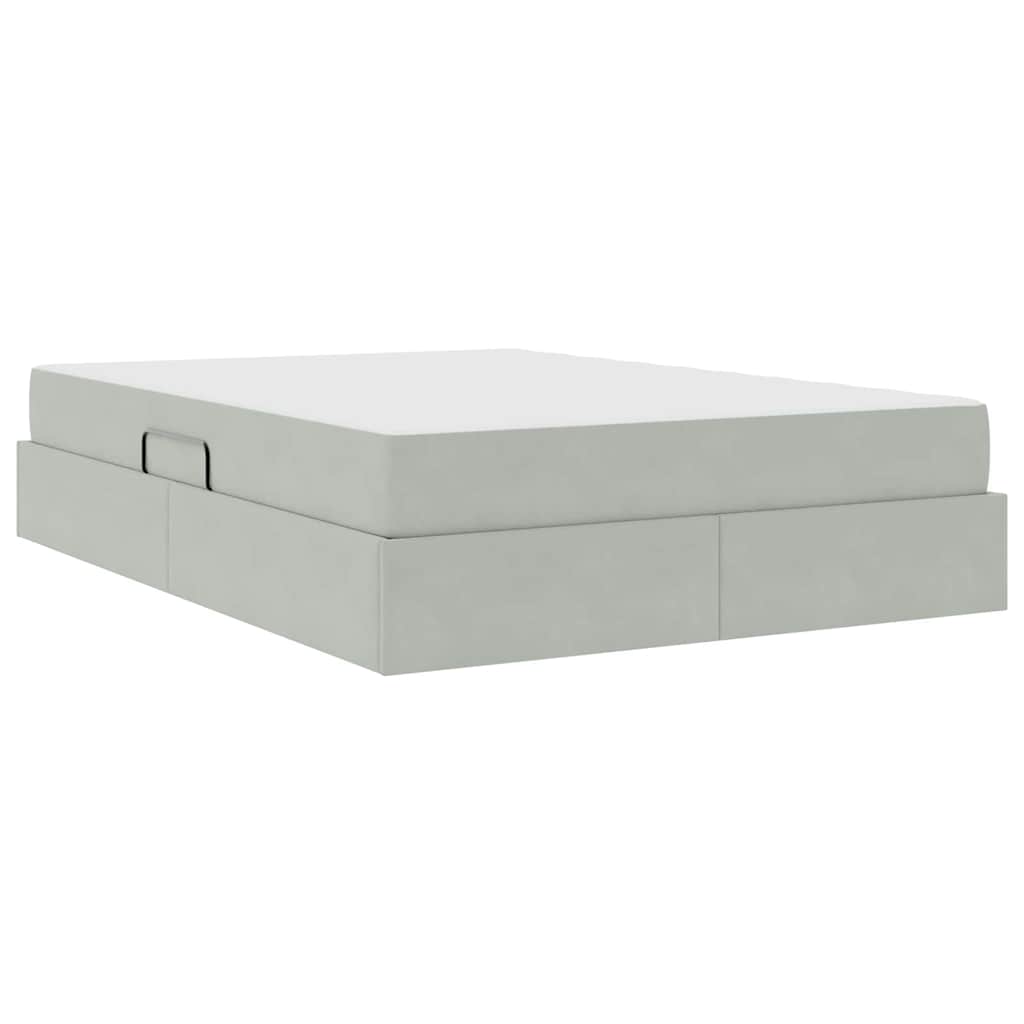 Lit avec rangement et matelas Gris clair 140 x 190 cm Velours - XIOS