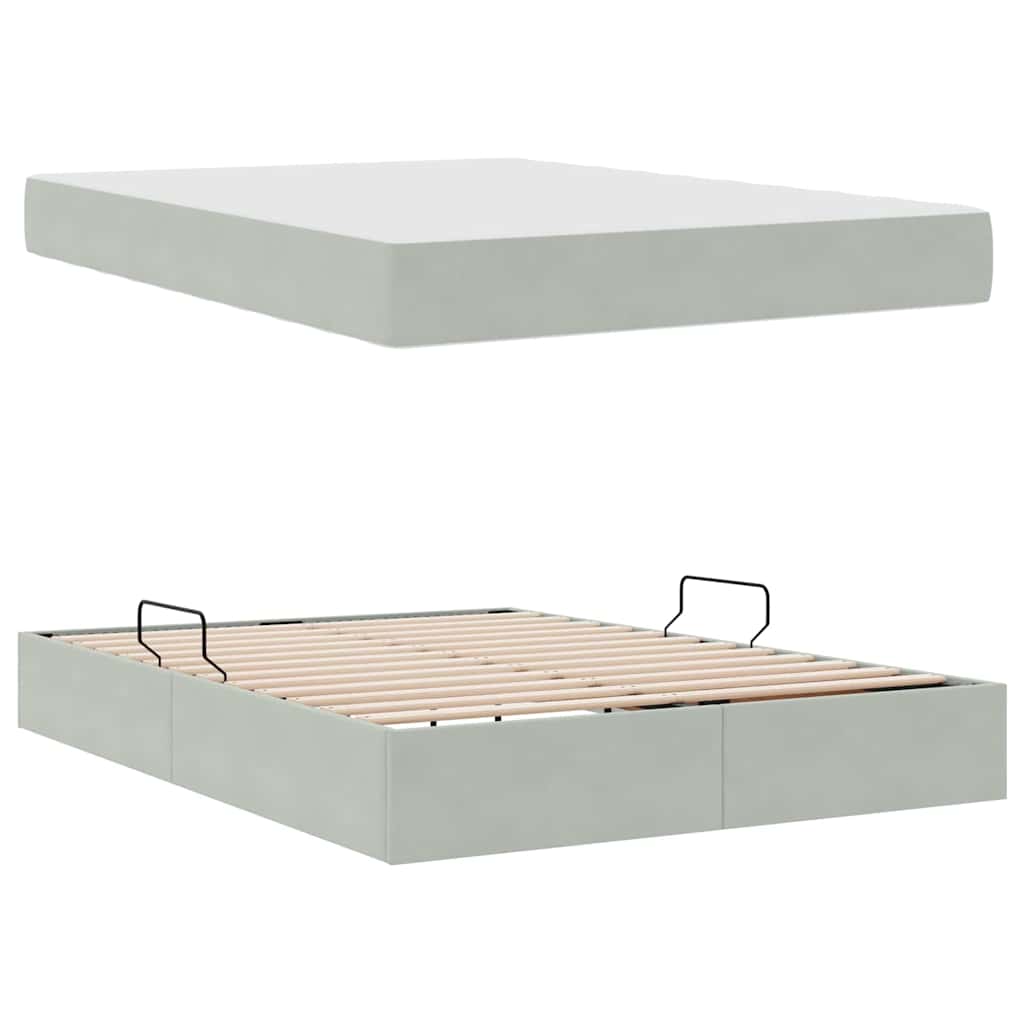 Lit avec rangement et matelas Gris clair 140 x 190 cm Velours - XIOS