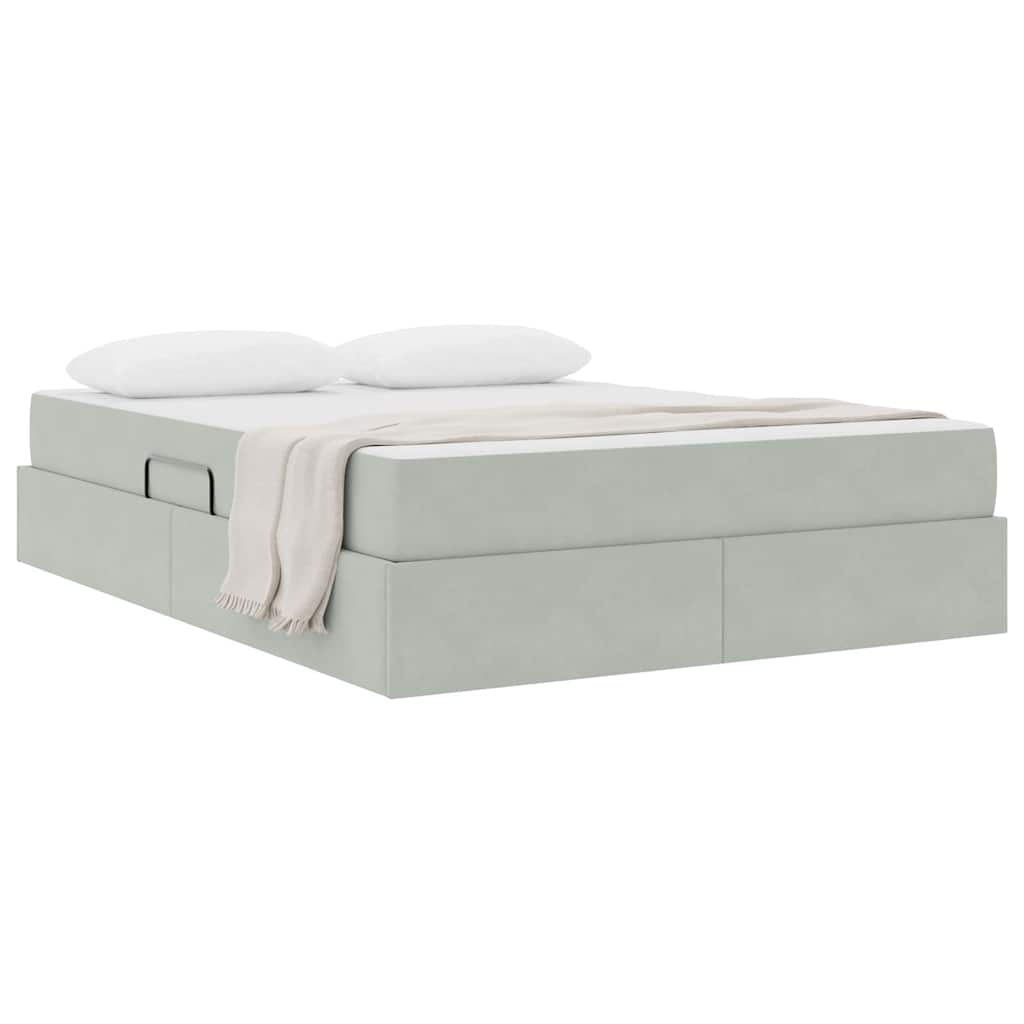Lit avec rangement et matelas Gris clair 140 x 190 cm Velours - XIOS