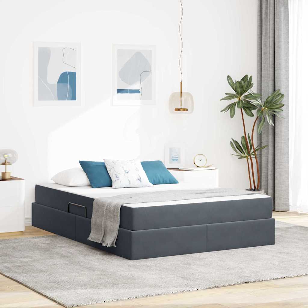 Lit avec rangement et matelas Gris foncé 140 x 190 cm Velours - XIOS